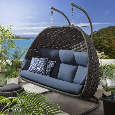 Quatropi Outdoor Garden Large Hanging Hammock Egg Chair Swing Grey & Blue