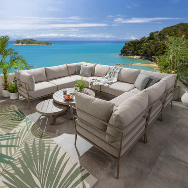 Quatropi Outdoor Large U-Shape Garden Corner Sofa Aluminium Cream Beige 340x255cm