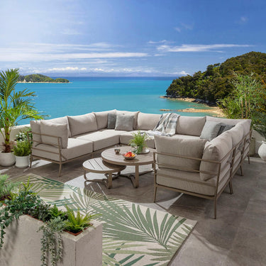 Quatropi Outdoor Large U-Shape Garden Corner Sofa Aluminium Cream Beige 340x255cm