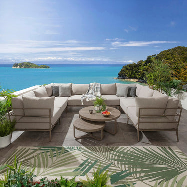 Quatropi Outdoor Large U-Shape Garden Corner Sofa Aluminium Cream Beige 340x255cm