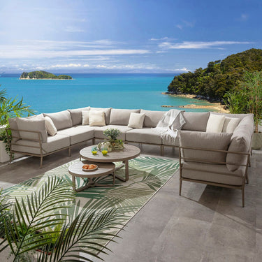 Quatropi Outdoor Large U-Shape Garden Corner Sofa Aluminium Cream Beige 425x255cm