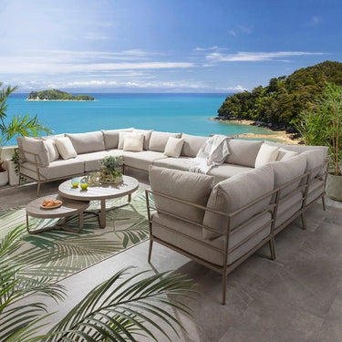 Quatropi Outdoor Large U-Shape Garden Corner Sofa Aluminium Cream Beige 425x255cm
