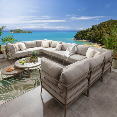 Quatropi Outdoor Large U-Shape Garden Corner Sofa Aluminium Cream Beige 425x255cm