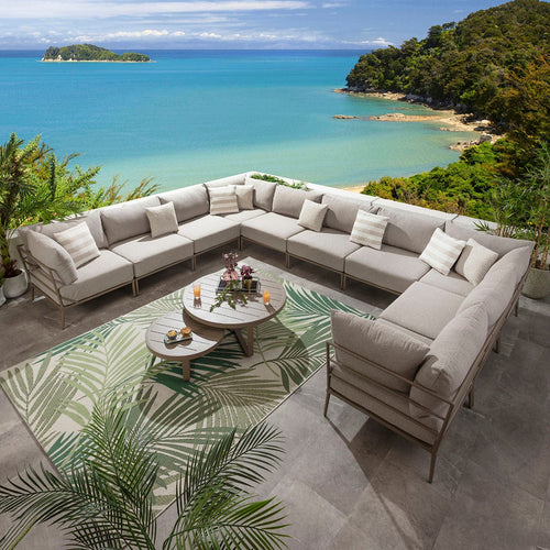 Cleo Large Modular Outdoor U-Shape Garden Corner Sofa Set Latte Cream 425x340cm U12