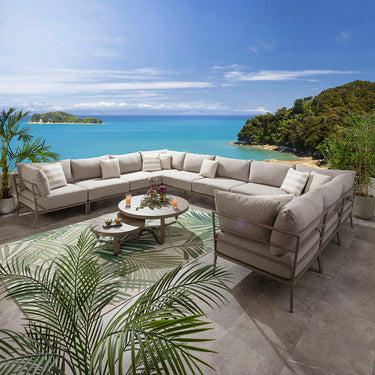 Quatropi Outdoor Large U-Shape Garden Corner Sofa Aluminium Cream Beige 425x340cm