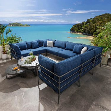 Quatropi Outdoor Large U-Shape Garden Corner Sofa Aluminium Dark Blue 340x255cm