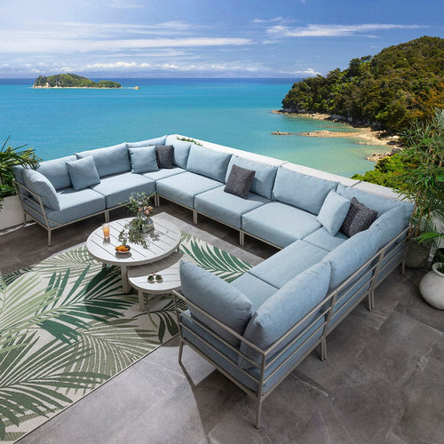 Cleo Large Modular Outdoor U-Shape Garden Corner Sofa Set Sky Blue 425x255cm U10