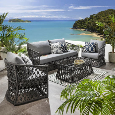 Quatropi Outdoor Patio Garden Coffee Table Modern Grey Aluminium Glass 110x60cm 