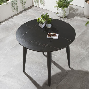 Quatropi Outdoor Round Dining Table 90cm - Modern 4 Seater Garden Ceramic Grey