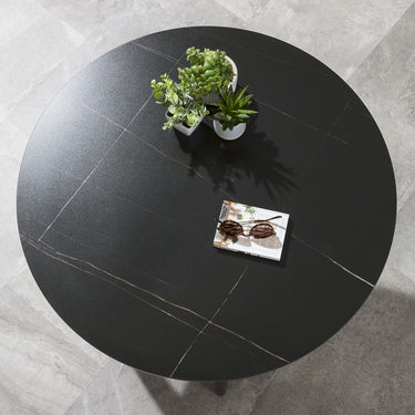 Quatropi Outdoor Round Dining Table 90cm - Modern 4 Seater Garden Ceramic Grey
