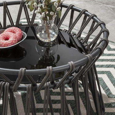 Quatropi Outdoor Round Patio Garden Coffee Table Grey Aluminium Glass 70cm 