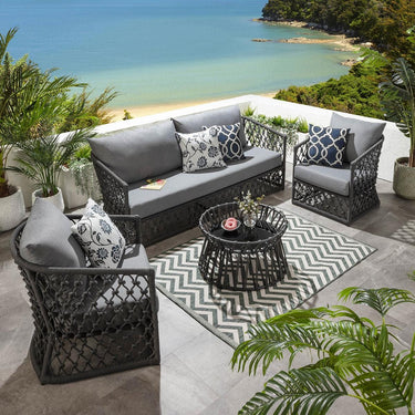 Quatropi Outdoor Round Patio Garden Coffee Table Grey Aluminium Glass 70cm 