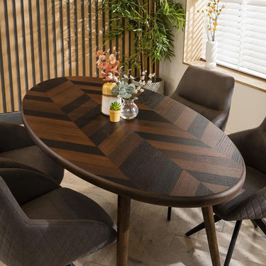 Quatropi Oval 4 Seat Dining Table Set & Four Swivel Carver Dining Chairs Brown