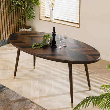 Quatropi Oval 4 Seat Dining Table Set & Four Swivel Carver Dining Chairs Brown