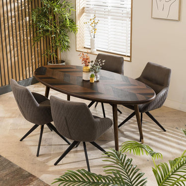 Quatropi Oval 4 Seat Dining Table Set & Four Swivel Carver Dining Chairs Brown
