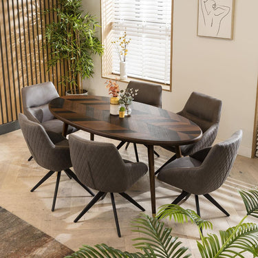 Quatropi Oval 6 Seat Dining Table Set And Six Swivel Carver Dining Chairs Brown