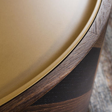 Quatropi Oval Coffee Table With Storage Drawer Metal Top Brown Oak 130x70cm