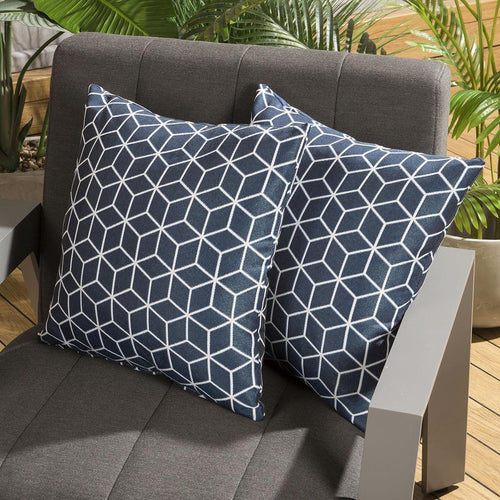 Pair of Luxury 450mm Garden Scatter Cushion Blue Geometric