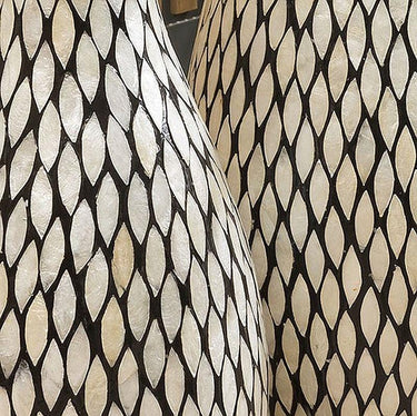 Quatropi Pair of Stunning Shell Mosaic Vases 800 + 1000mm High Ivory Black