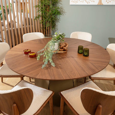 Quatropi Phoenix Modern 6 Seater Round Dining Set Brown & Walnut
