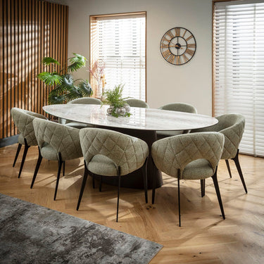 Quatropi Piper & Ashford Large 8 Seater Oval Dining Set Green & Grey Ceramic
