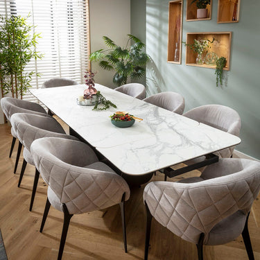 Quatropi Piper & Hugo Large 8 Seater Extendable Dining Set Grey & Matte White Ceramic