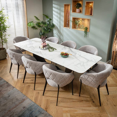 Quatropi Piper & Hugo Large 8 Seater Extendable Dining Set Grey & Matte White Ceramic