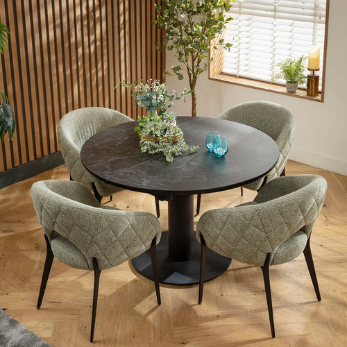 Piper & Venus 4 Seater Round Extendable Dining Set Green & Black Ceramic