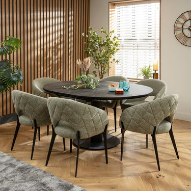 Quatropi Piper & Venus 6 Seater Round Extendable Dining Set Green & Black Ceramic