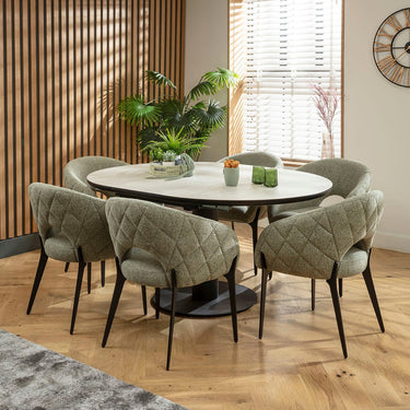 Quatropi Piper & Venus 6 Seater Round Extendable Dining Set Green & Light Grey Ceramic