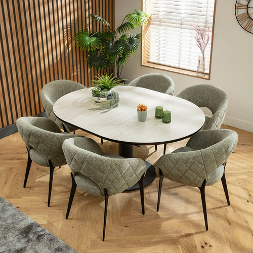 Piper & Venus 6 Seater Round Extendable Dining Set Green & Light Grey Ceramic