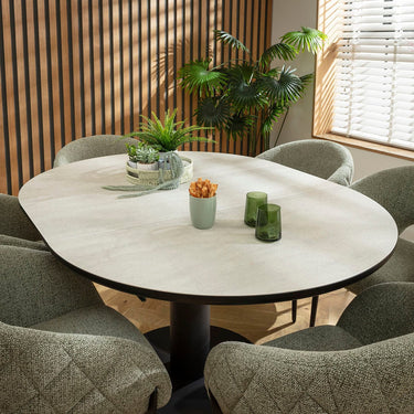 Quatropi Piper & Venus 6 Seater Round Extendable Dining Set Green & Light Grey Ceramic
