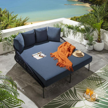 Quatropi Premium 2 Person Double Sun Lounger Sunbed Rope Weave Blue 183x166cm