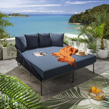Quatropi Premium 2 Person Double Sun Lounger Sunbed Rope Weave Blue 183x166cm