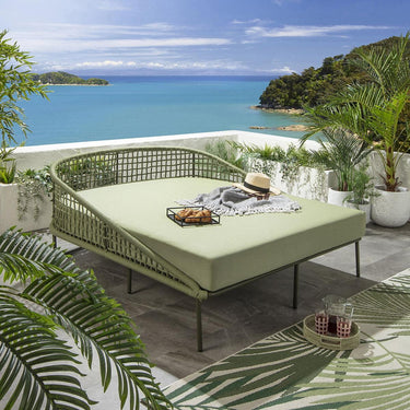 Quatropi Premium 2 Person Double Sun Lounger Sunbed Rope Weave Green 183x166cm