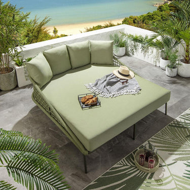 Quatropi Premium 2 Person Double Sun Lounger Sunbed Rope Weave Green 183x166cm