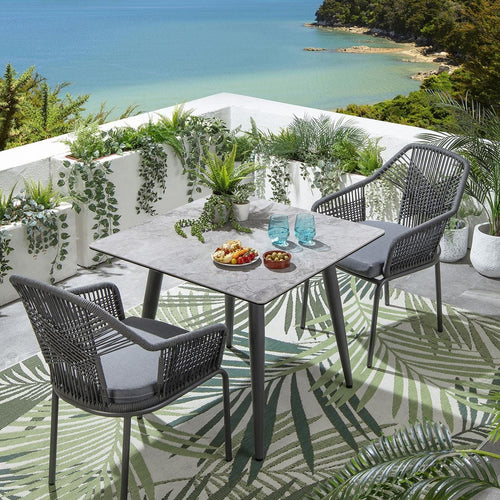 Cia 2 Seater Square Ceramic Outdoor Garden Dining Set Aluminium Grey