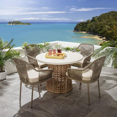 Quatropi Premium 4 Seat Round Glass Garden Table and Chairs Dining Set Beige