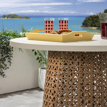 Quatropi Premium 4 Seat Round Glass Garden Table and Chairs Dining Set Beige