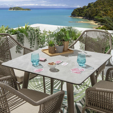 Quatropi Premium 4 Seat Square Ceramic Outdoor Garden Dining Set Aluminium Beige