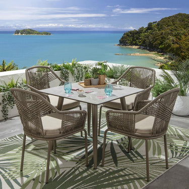 Quatropi Premium 4 Seat Square Ceramic Outdoor Garden Dining Set Aluminium Beige