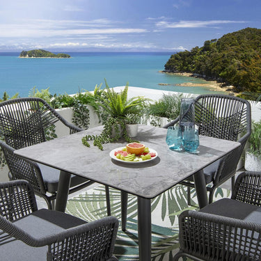 Quatropi Premium 4 Seat Square Ceramic Outdoor Garden Dining Set Aluminium Grey