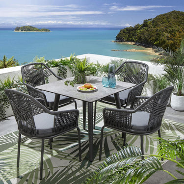 Quatropi Premium 4 Seat Square Ceramic Outdoor Garden Dining Set Aluminium Grey