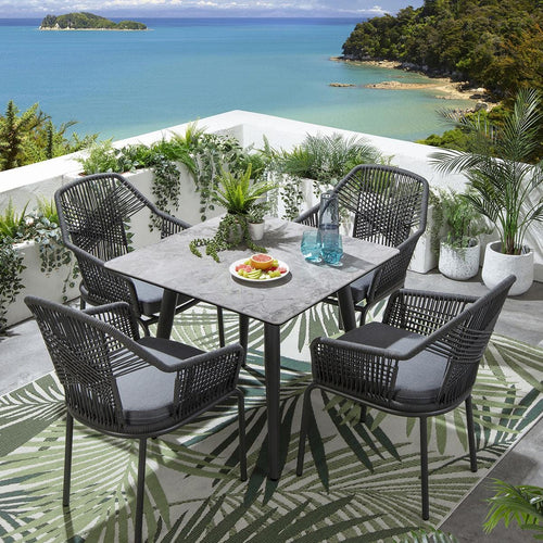 Cia 4 Seater Square Ceramic Outdoor Garden Dining Set Aluminium Grey