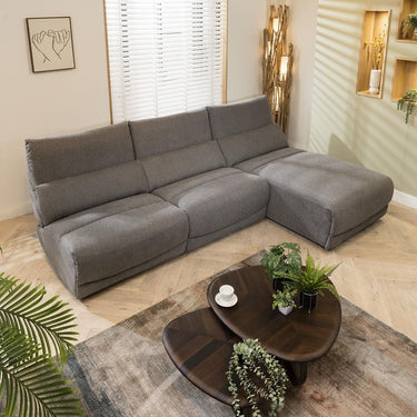 Quatropi Premium 4 Seater L-Shape Modern Corner Sofa Set Chaise Grey Fabric L1
