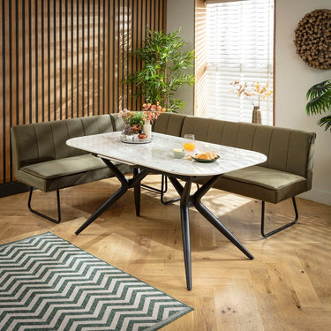 Quatropi Premium 5 Seater Extendable Corner Bench Dining Set Green & Grey Ceramic LRT