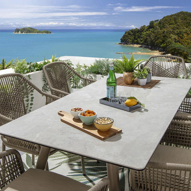 Quatropi Premium 6 Seater Ceramic Outdoor Garden Dining Set Aluminium Beige