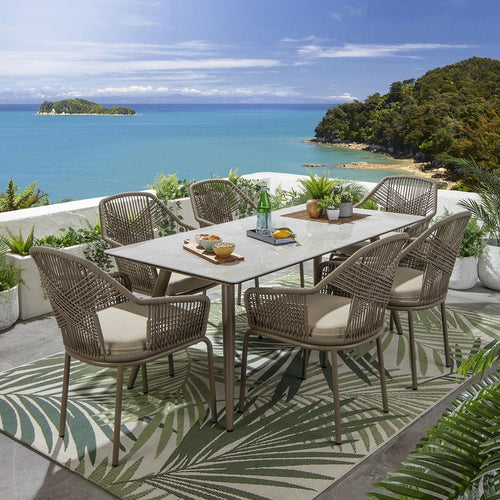 Cia 6 Seater Ceramic Outdoor Garden Dining Set Aluminium Beige