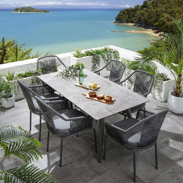 Quatropi Premium 6 Seater Ceramic Outdoor Garden Dining Set Aluminium Grey