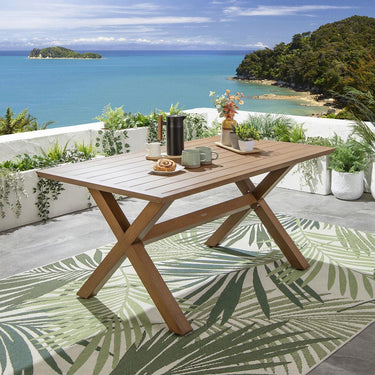 Quatropi Premium 6 Seater Garden Dining Set Green Oak Wood Effect Aluminium